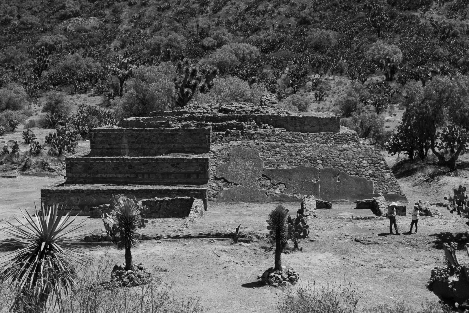 The ruins of an old structure in a desert