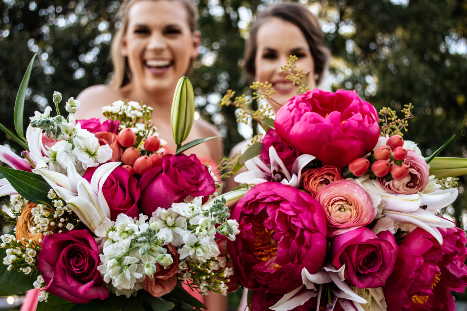 Two women and their bouquets