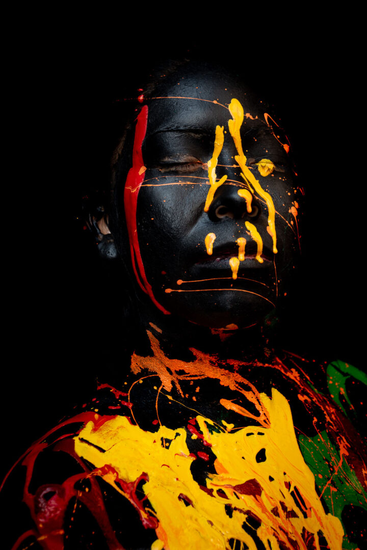 Front profile of a model covered in body paint